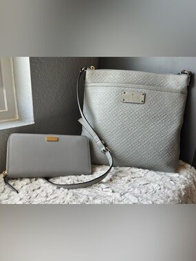 kate spade Penn Place Keisha Embossed hearts Gray crossbody/continental Wallet